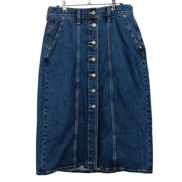 New Old Navy Denim Skirt Size 8 Button Front Midi Blue Jean High Waist - Picture 3 of 16